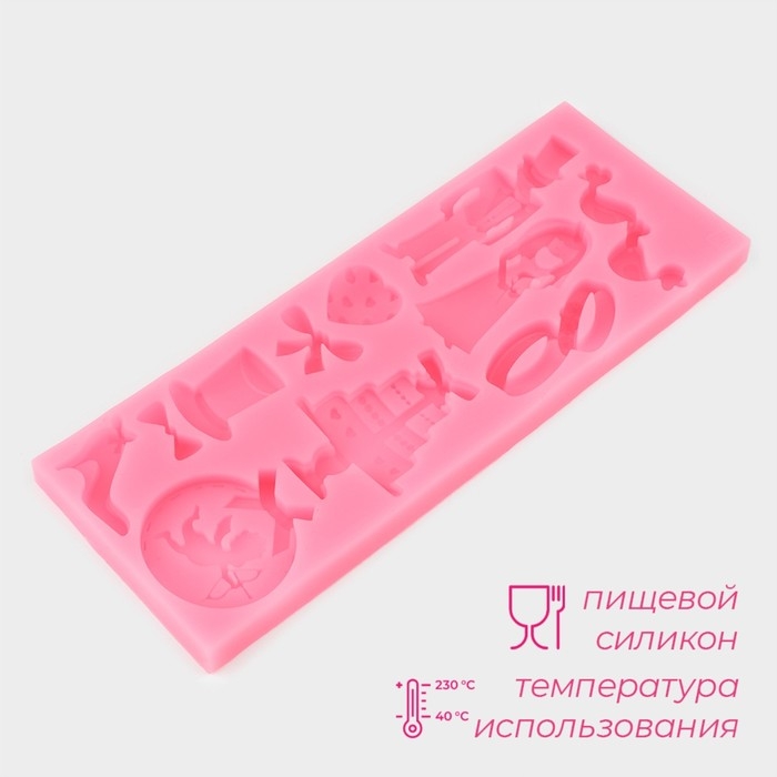 Молд «Свадебная атрибутика», силикон, 16×6×0.9 см, розовый
