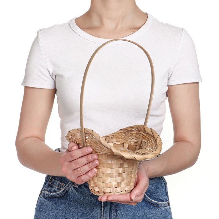 Корзина плетёная, бамбук, d=21/13xH14/29 см натуральный