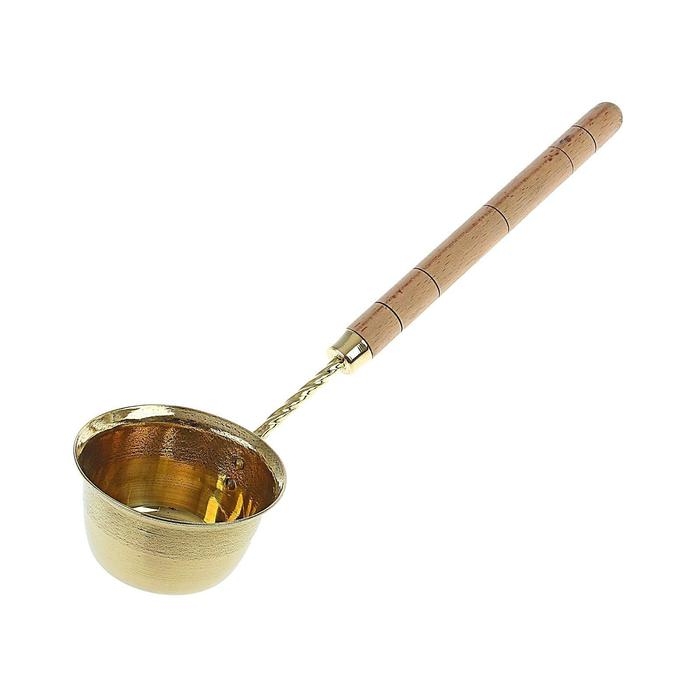 Ковш - черпак для бани и сауны, 200 мл, латунь, деревянная ручка, 39 см