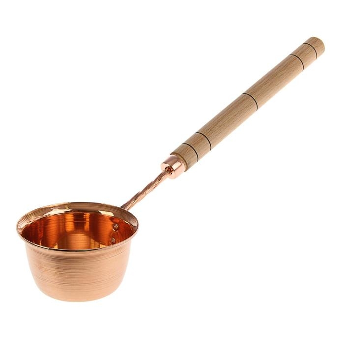 Ковш - черпак для бани и сауны, 200 мл, медь, деревянная ручка, 39 см