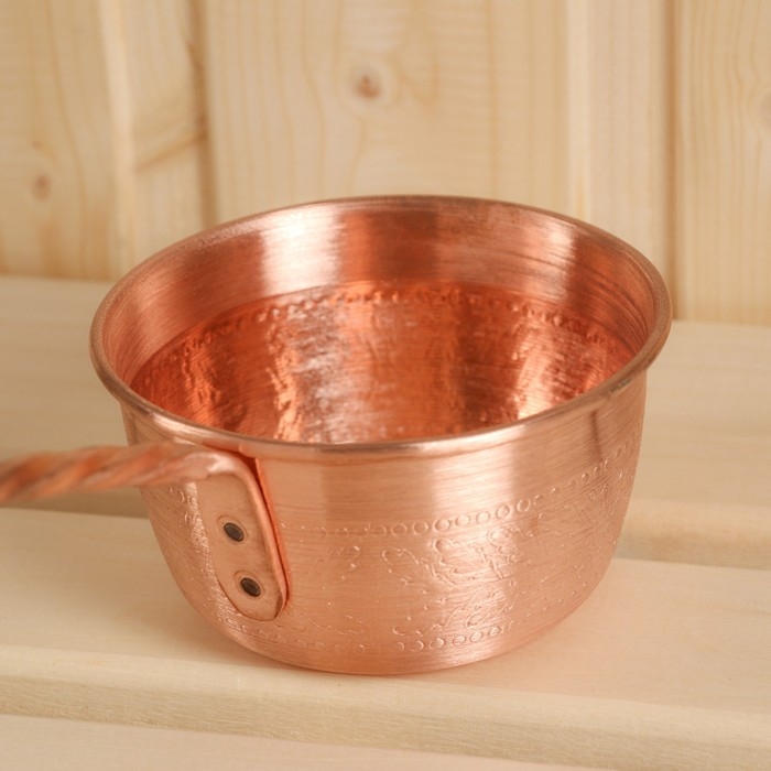 Ковш - черпак для бани и сауны, 200 мл, медь, деревянная ручка, 39 см