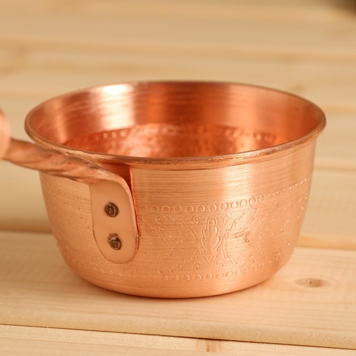 Ковш - черпак для бани и сауны, 200 мл, медь, деревянная ручка, 39 см
