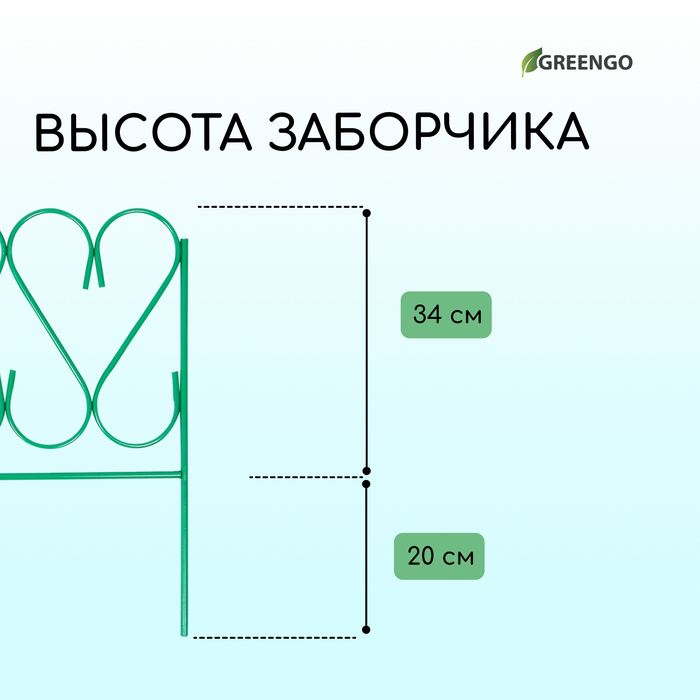 Ограждение декоративное, 54×340 см, 5 секций, металл, зелёное, «Изящный»
