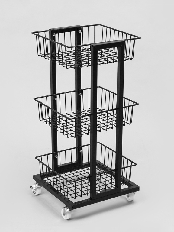 Стойка торговая универсальная, 3 корзины, на колесах, 35×35×76 см, цвет чёрный