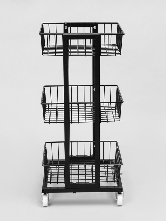 Стойка торговая универсальная, 3 корзины, на колесах, 35×35×76 см, цвет чёрный