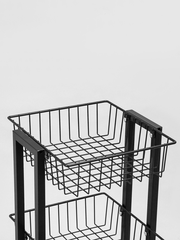 Стойка торговая универсальная, 3 корзины, на колесах, 35×35×76 см, цвет чёрный