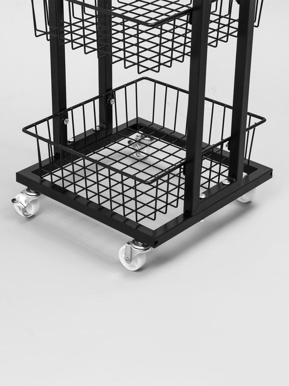 Стойка торговая универсальная, 3 корзины, на колесах, 35×35×76 см, цвет чёрный
