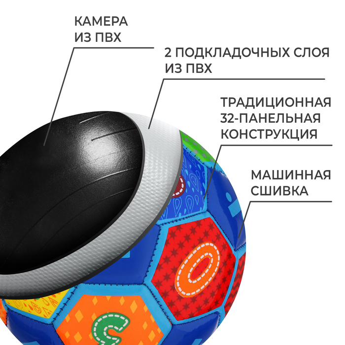 Футбольный мяч, машинная сшивка, 32 панели, р. 2, EVA, цвета МИКС