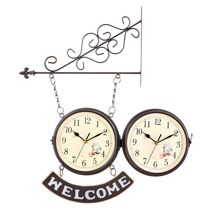 Часы настенные двусторонние, на подвесе WELCOME, плавный ход, циферблат d-20 см, 55×36 см
