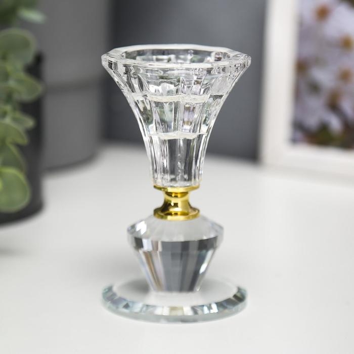 Стеклянный подсвечник на 1 свечу «Вазон с хрусталиком», 9.7×5.6×5.6 см