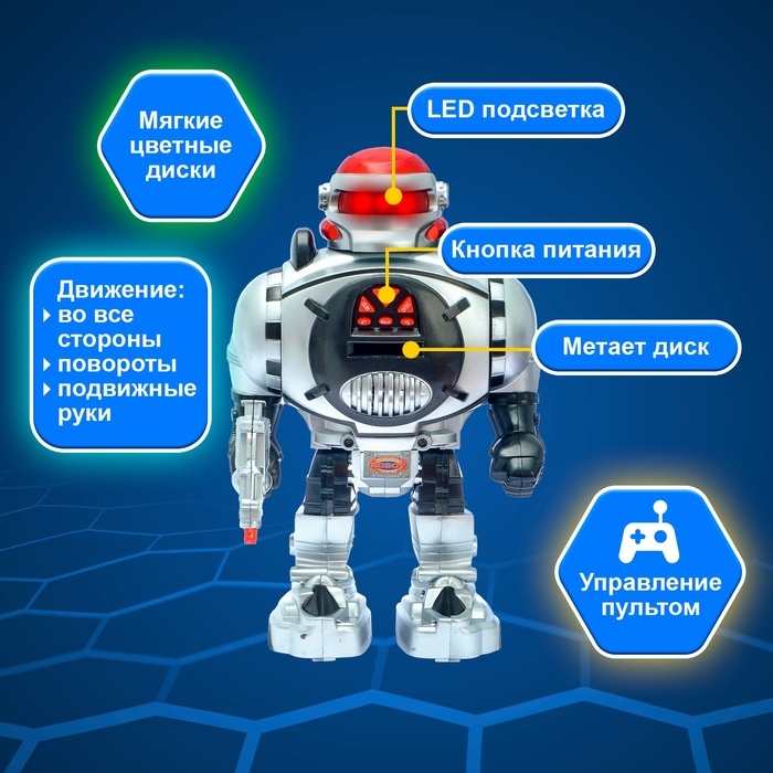 Робот радиоуправляемый «Космический боец», световые и звуковые эффекты, стреляет дисками, МИКС