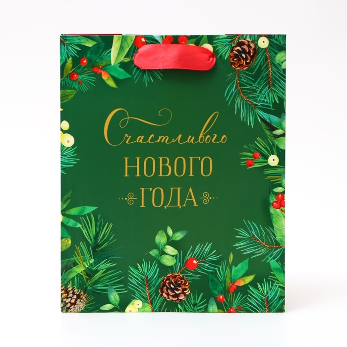 Пакет подарочный новогодний ламинированный «Счастливого Нового года», 18×22.3×10 см