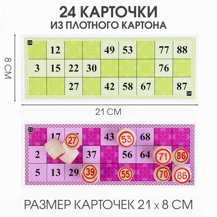 Русское лото "Для всей семьи", 24 карточки, карточка 21 х 8 см, 25 х 19 х 6 см
