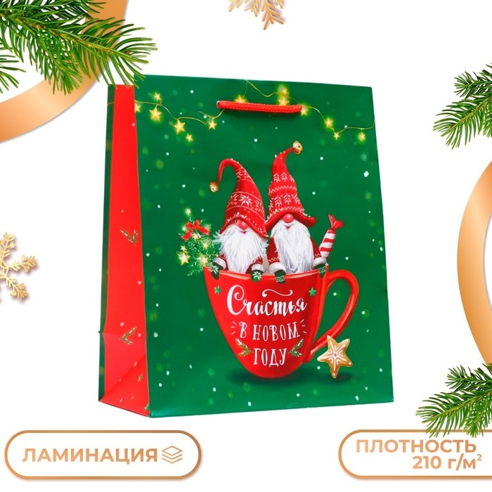 Пакет подарочный новогодний ламинированный «Братья эльфы», 18×22.3×10 см