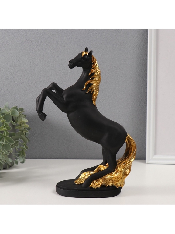 Фигурка полистоун «Конь чёрный с золотой гривой», 6.7×19.5×28 см