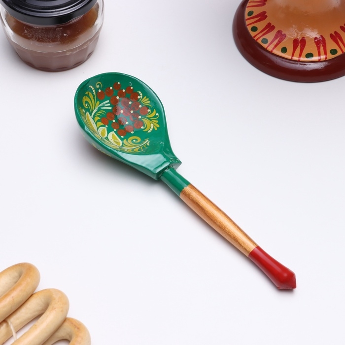 Ложка деревянная «Зеленушка», столовая, 19×6 см, хохлома, МИКС