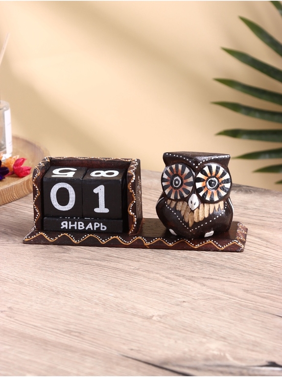 Вечный календарь настольный «Сова», 22×7×11 см, дерево