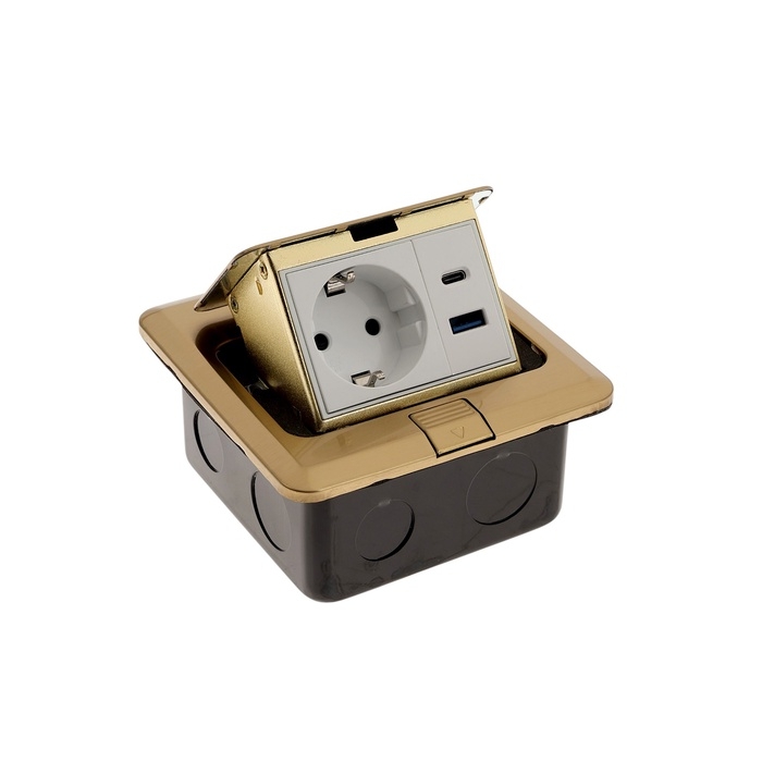 Розетка выдвижная, 16 А, одноместная, USB + Type-C, золотистая