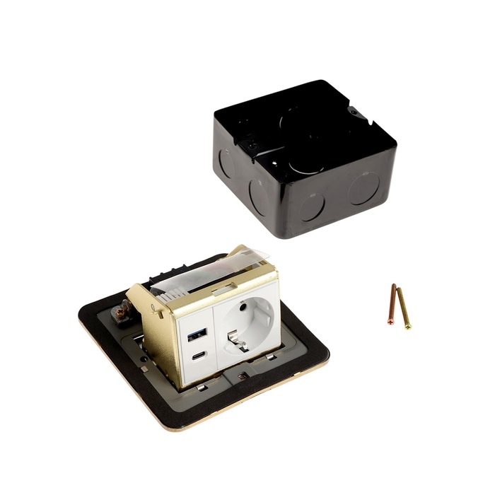 Розетка выдвижная, 16 А, одноместная, USB + Type-C, золотистая