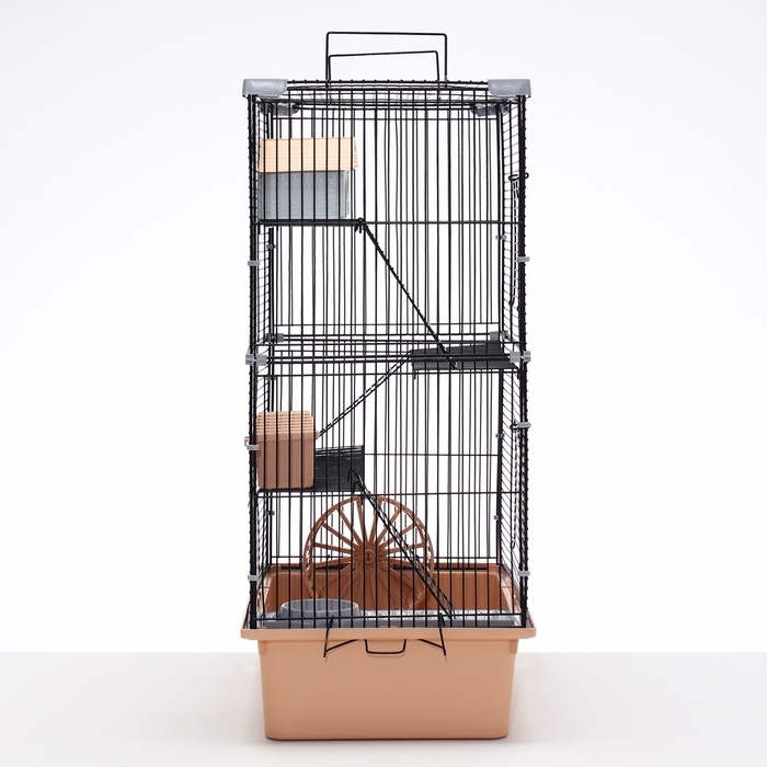Клетка для грызунов «Пижон» 4 этажа, 42×30×65 см (2 домика, колесо, миска), беж