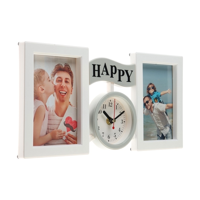 Фоторамка-коллаж на 2 фото с часами настенными Family, бесшумные, 17×35 см, d=9 см, от АА