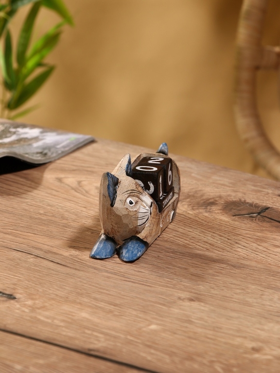 Вечный календарь «Кошка», 13×4×6.5 см, дерево
