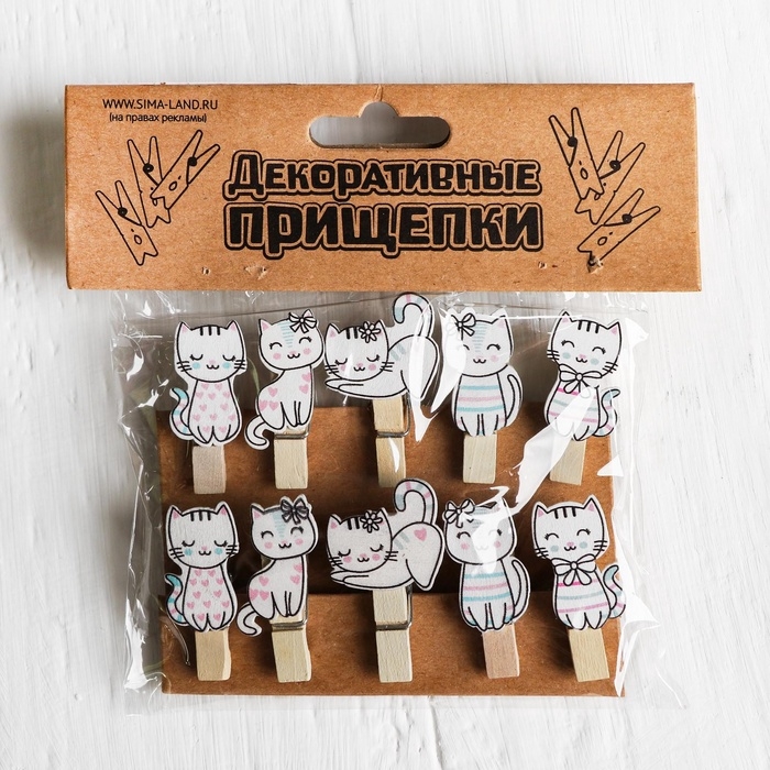 Прищепки декоративные «Котики» набор 10 шт.