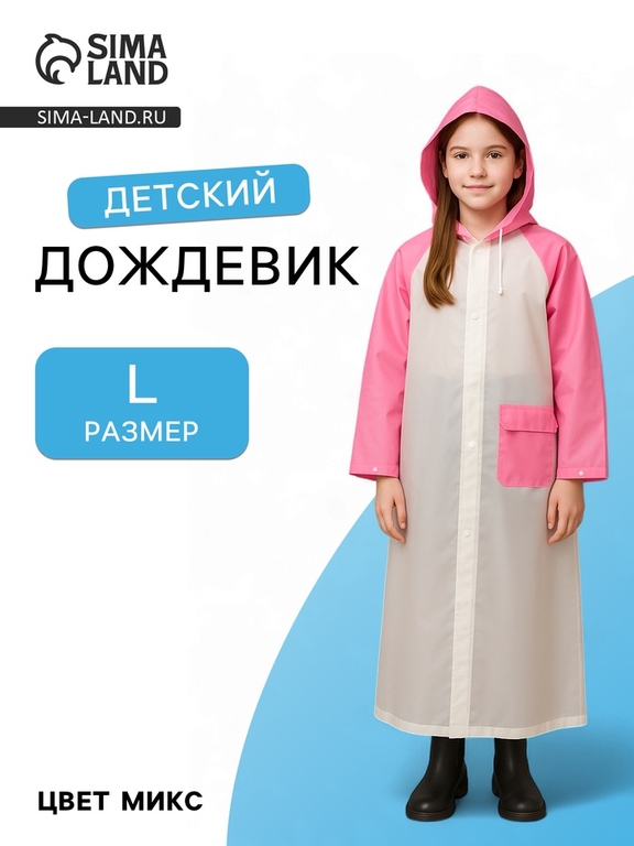 Дождевик детский «Гуляем под дождём», р-р L, розовый, виды МИКС