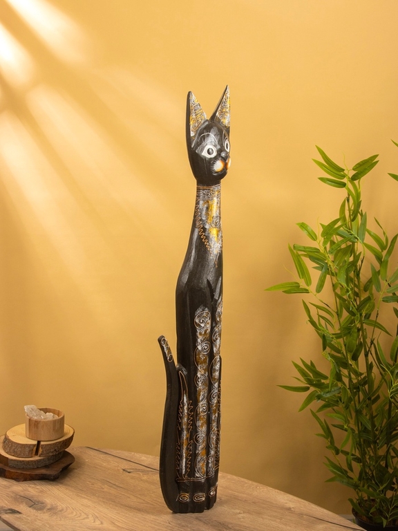 Сувенир «Кошка с золотистым рисунком», 7×16×100 см, дерево