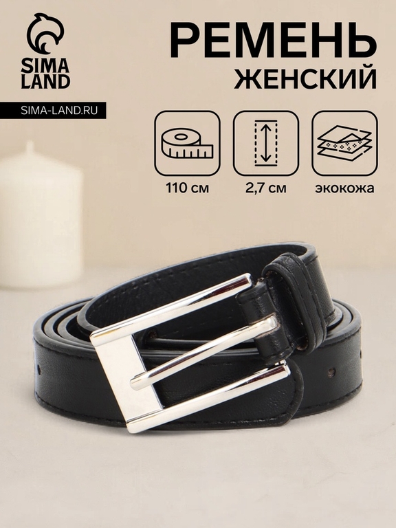 Ремень женский, 110×2.7 см, пряжка металл, серебристая, чёрный