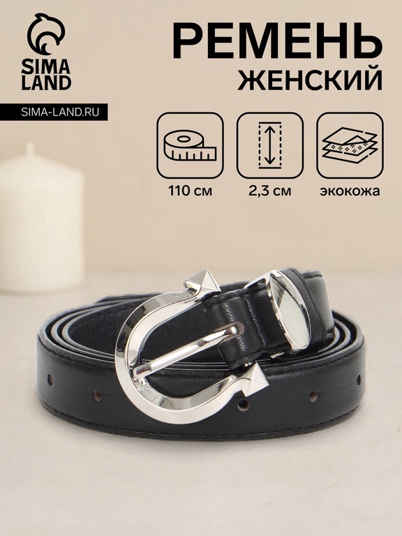 Ремень женский, 110×2.3 см, пряжка металл, серебристая, чёрный