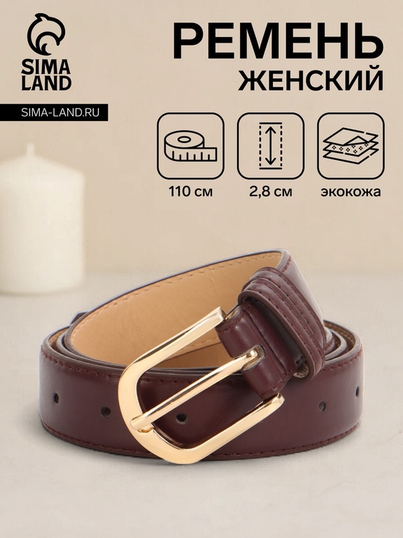 Ремень женский, 110×2.8 см, классическая пряжка металл, золотистая, коричневый