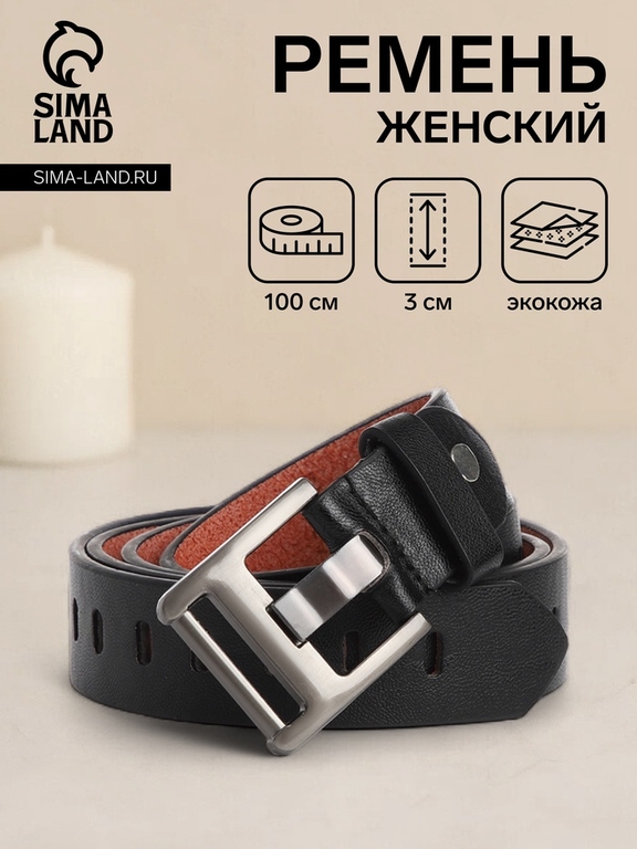 Ремень женский с винтом, 100×3 см, пряжка металл, серебристая, чёрный