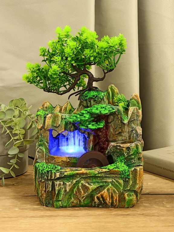 Фонтан настольный «Дерево на камнях», 12×15×20 см, без шарика, с подсветкой