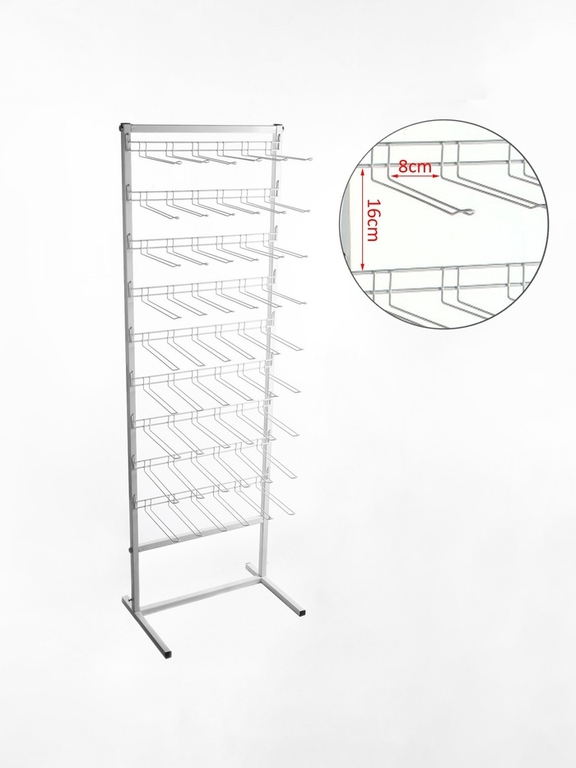 Стойка для семян 60×40×180, 9 ярусов с крючками L25 см, d=4 мм, белая