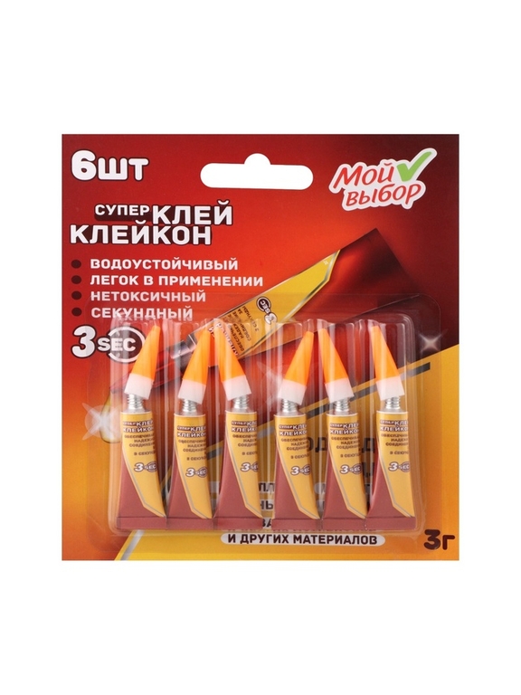 Супер-клей Секундный, мини карта, 3 г, набор 6 штук