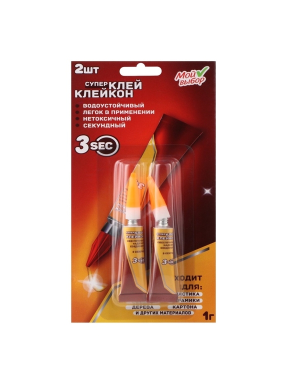 Супер-клей Секундный, мини карта, 1 г, набор 2 штуки