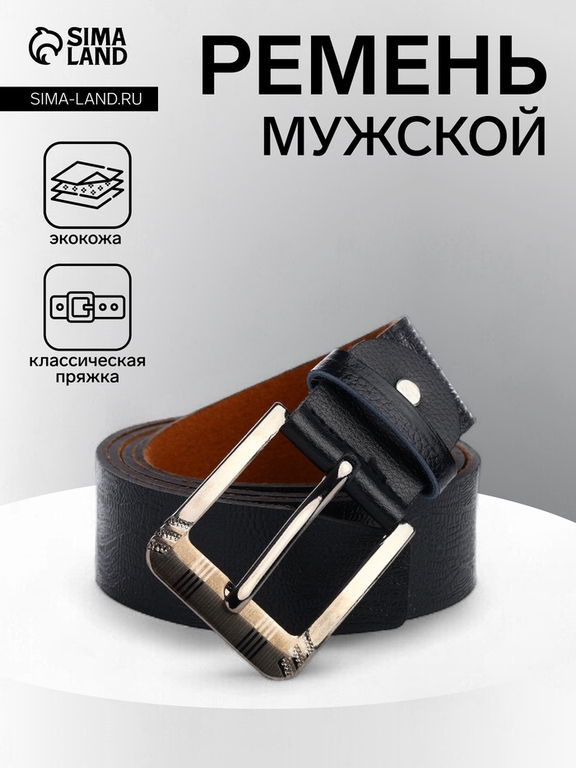Ремень мужской, ширина 3.5 см, винт, пряжка металл, чёрный