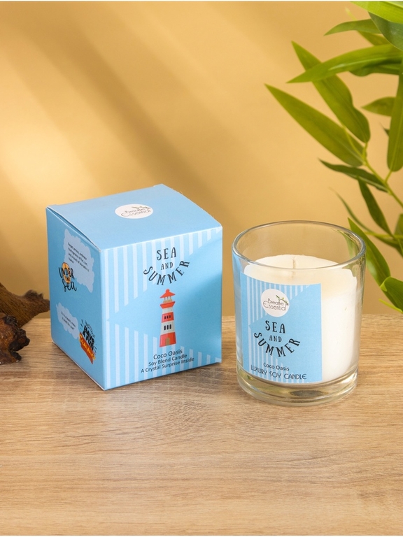 Свеча с кристаллом внутри Sea and Summer Coco Oasis, 120 г, соевый воск, кокос