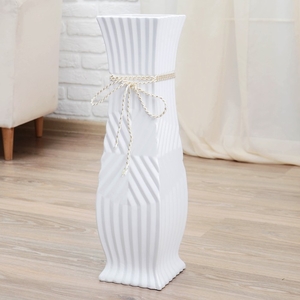 Ваза напольная «Данте», зигзаг со шнурком, 15×60 см, керамика, белая