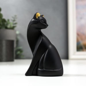 Фигурка полистоун «Чёрная кошка с золотыми ушками», 12.7×7.7×4.3 см