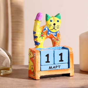Вечный календарь «Котёнок», 7×4×10 см, дерево, 2 языка, МИКС