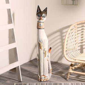 Сувенир «Кошка с золотыми бабочками и зеркальным сердцем», 100×16×7 см, дерево