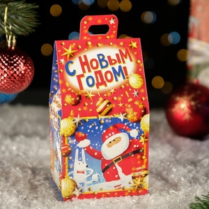 Коробка новогодняя подарочная складная «Каминчик» 9.5×7.5×16.5 см
