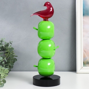 Фигурка полистоун «Птичка на трёх яблочках», зелёный, 11.5×11.5×34 см