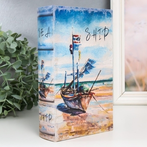 Шкатулка книга-сейф «Лодка на берегу моря», дерево, искусственная кожа, 21×13×5 см
