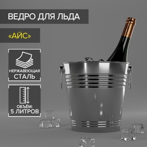 Ведро для льда «Айс», 5 л, 22×22 см, нержавеющая сталь, хромированное