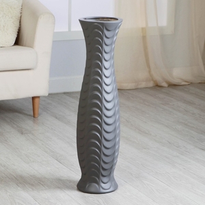 Ваза напольная «Седар», волна, 17×75 см, керамика, серая