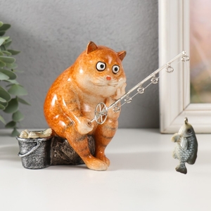 Фигурка полистоун лак «Рыжий кот на рыбалке», 12.5×10×18 см
