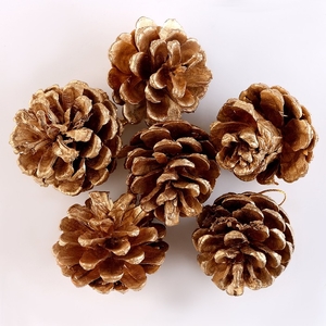Шишки для новогоднего декора, 6 шт., в золотом цвете, 17.5×11.5×6 см